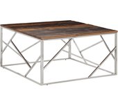vidaXL Mesa de centro acero inoxidable madera maciza traviesa Plateado, Dorado, Plateado y marrón claro Mesita de Salón o Comedor o Auxiliar Mesa de Café Meuble Salón