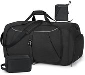 Bolsa de Viaje Plegable 65L 80L 100L Ultraligero Grande Bolsa de Deporte Bolsa de Equipaje de Viaje Impermeable Bolsa de Fin de Semana with Zapatos Mujeres y Hombres Compartment, Negro
