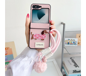 Cartoon PU Leather Phone Case for Samsung Galaxy Z Flip 6 5 4 3 Flip6 Flip5 Flip4 Flip3 5G Wrist Strap Hinge Protective Cover