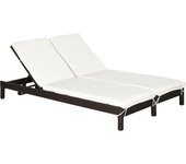 Outsunny Conjunto de Tumbona Exterior de Ratán 2 Plazas con Cojines Acolchados Resistente al Agua con Respaldo Regulable de 5 Niveles Soporta 220 kg 195x120x28 cm Marrón
