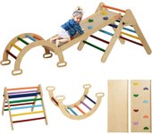 AIYAPLAY Triángulo de Escalada de Madera 5 en 1 Escalada para Niños de 18-48 Meses con Rampa Escalador de Arco para Deslizarse o Escalar 178x64,5x63 cm Multicolor