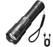 Super Bright LED Flashlight USB Rechargeable Powerful Zoom Tactical Torch with Power Display Camping Fishing Emergency Lantern