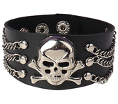 New Skull 2024 Punk Gothic Rock Chains Metal Stud Spikes Rivet Pu Leather Wristband Bangle Wide Cuff Bracelet Women Men Jewelry