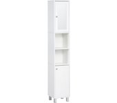 kleankin Armario alto de baño, armario alto de baño, mueble de almacenaje, 2 armarios (1 con espejo), 6 nichos, estantes ajustables, 30 x 28 x 180 cm, blanco