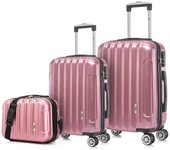 Juego de Maletas Policarbonato Rígida 3 Piezas|Maleta Cabina 55cm|Maleta Mediana 68cm|Neceser 29cm|RosaDorada