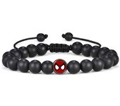 Pulsera de cuentas de Spiderman con ojo de tigre y obsidiana esmerilada para hombre.