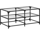 vidaXL Mesa de centro superficie de vidrio acero 98,5x50x45 cm Transparente, Negro, Mesita de Salón o Comedor o Auxiliar Mesa de Café Meuble Salón
