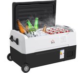 HOMCOM Nevera Compresor Portátil 30,5L Refrigerador de Coche -20℃-20℃ 12 / 24V DC y 100-240V CA con 2 Ruedas Asas y Compartimento Congelador para Camping Viajes 72,6x39x37,3 cm Negro