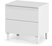 Meimon Mesita LOFT 2 cajones 49x50x34 cm, melamina E1 blanco brillo, cajones MDF lacado texl, guías metálicas extraíbles, patas ABS, cantos PVC y melamínicos, carga máx. 15 kg, embalaje 635x400x104 mm, peso 11,65 kg, volumen 0,026 m³