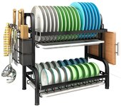 NEW Dish Drying Rack 2-Tier Compact Kitchen Dish Rack Drainboard Set Large Rust-Proof Dish Drainer with Utensil Holder