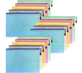 Carpeta de carteras con Cremallera de plástico A4,cartera para Documentos con Bolsa de Malla con Cremallera de 15piezas