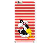 Funda original compatible con iPhone 6 o 6S con un diseño de Sylvestre y Piolin Franjas Rojas