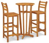 vidaXL Mesa y taburetes altos de jardín 3 pzas madera maciza acacia