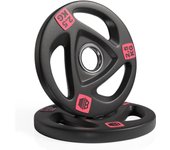 ManiBoom Discos Pesas Hierro ENGOMADO 30mm y 50mm Olimpica con Anillo Interior de Acero y Triple Agarre ERGONOMICO - Disco para Barra o Mancuernas 2,5kg, 5kg, 10kg, 15kg, 20kg