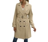 Womens Casual Windproof Jacket Detachable Belt Classic Fashion Lapel Trench Coat Slim Mid Length Outerwear With Pockets