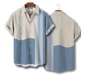 Men's checkered striped casual short sleeved top, Hawaiian summer shirt, large streetwear, original clothing