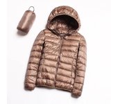 Chaqueta de plumón de invierno para mujer, ligera y delgada, cálida, chaqueta con capucha, color liso, plumón de pato blanco.