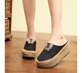 Media zapatillas zapatos de mujer se pueden usar fuera zapatillas estilo étnico bordado retro