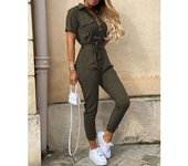 Casual Short Sleeve Jumpsuit Office Lady Spring Summer Fashion  Solid  Up Jumpsuits For Women 2023 One Piece Rompers