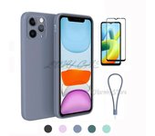 For IPhone 16 Pro Max Plus 15 14 13 12 11 Pro Max XR XS MAX Full Tempered Glass Shockproof Phone Case Silicone Cover Strap