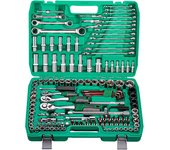 Ratchet Wrench Tool Set,1/4" & 3/8" & 1/2" Drive with SAE/Metric Sockets Kit in Plastic Toolbox