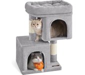 Árbol Torre de 84 cm, L, para Gatos Grandes de hasta 7 kg, Plataforma con 2 Cuevas, Rascador, Gris Claro PCT61W