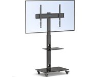 Soporte TV Ruedas para Pantallas de Plasma/LCD/LED de 30-70 Pulgadas hasta 40 kg, Soporte TV Suelo con 6 Ajustes de Altura Ajustable de Vidrio Templado de 2 Niveles, MAX VESA 600x400 mm