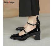 red shoes heels Women's Shoes Spring summer New Thick-heeled High-heeled Retro Square Toe Pumps