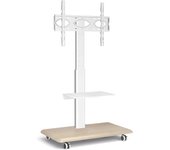 Soporte Television Pie Ruedas Móvil - Rfiver Soporte TV Suelo +/-30° Giratorio Altura Ajustable para 26-65 Pulgadas TV - Soportes Televisor Madera Blanco Alto con Estante | MAX 35 KG Vesa 400x400 mm