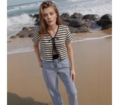 Cardigan Rayas 2025 Mujer – Manga Corta y Nudo Ajustable Estilo Boho y Transpirable Ideal para Primavera/Verano