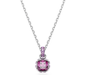 Swarosk 925 Silver Purple Square Crystal Pendant Necklace February Birthstone CZ Charm Necklace Jewelry Birthday Gift For Women