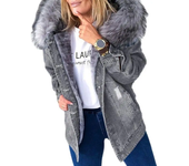 Chaqueta vaquera de piel sintética con capucha para mujer, de manga larga deshilachado abrigo grueso, Invierno