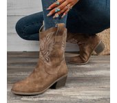 Bordado Western Cowboy Boots Mujeres PU Cuero Largo Tobillo Botas Puntiagudas Chunky Heel Knee High Boots
