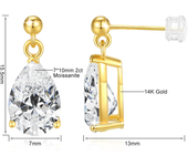 Luxury 14K Gold Stud Earrings Woman Pear Shape Moissanite Diamond 2 Carat Engagement Wedding New Year Gift Fine Jewelry Lab-Created Gemstone Jewelry  | CMA & GRA Certified | Engagement Wedding Gift for Women