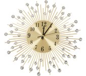 Wall Clock Diamonds Decorative Round Clock Metal Living Room Decor Quiet Quartz Clocks Modern Minimalist Clocks(Gold)