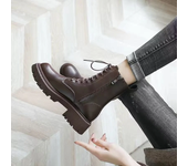 Botas cortas de cuero suave para mujer, botines de moto de fondo grueso, antideslizantes, color marrón, estilo inglés