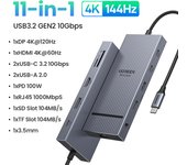 UGREEN Revodok Pro 3121 10Gbps Hub USB C Doble HDMI 4K60Hz DisplayPort 4K120Hz 12 En 1 Docking Station USB C PD 100W Adaptador Ethernet Lector de Tarjeta SD TF Jack 3.5mm