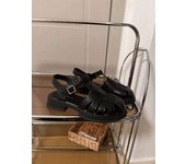 Fabric Rubber Buckle Strap Hoof Heels Low Sandals Woman Leather Low-heeled Slides Ho
