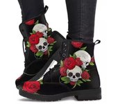 Autumn and Winter Women's Martin Boots Wonderland Gothic Print British Leather Work Boots Combat Boots