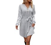 Loose Woman Knitted Dress Solid Color Lace Up Korean Fashion Clothing Crochet Dresses for Women One-piece Full Sleeve Retro X G