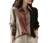 Blusa De Satén Para Mujer 2024 Cuello Polo Manga Larga Vintage Elegante Suéter Abierta Completa Ropa Casual De Oficina