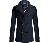 Men's Long Sleeve Tops Double Breasted Slim Fit Pea Coat Jacket Fashion Outerwear