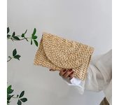 Bolso de paja de cáscara de maíz para mujer, bolsa de mano tejida a mano, sobre, largo, para playa, verano, 2025
