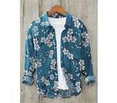 -Kanagawa Cardigan de or Mixed Vintage Men's Hawaiian Long Sleeve Shirt, 3D Printed Polo Neck, New