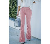 2024 Women's Solid Color High Waist Slim Fit Flared Pants Corduroy Elastic Waist Casual Pants