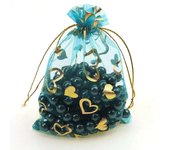 100Pcs/lot 7X9cm 9X12cm 11X16cm 13X18cm Gold Color Love Heart Rose Organza Bag Wedding Candy Gift Christmas Bags Jewelry Packing