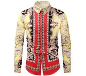 Insignia nacional de los hombres camisa estilo étnico, Slim Fit Classic Tops, manga larga, cuello alto, ropa casual, vestido