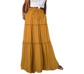 90s Vintage Ruffle Pleated Skirts Maxi Shirt Vintage Pleated Holiday A-Line Boho High Waist Long Skirts Layered Panel Maxi Skirt