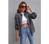 Women's medium length denim windbreaker, with broken and long sleeves