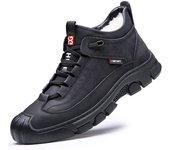 Botas de nieve de terciopelo cálidas, antideslizantes y resistentes al frío integradas de lana de cuero genuino para hombre